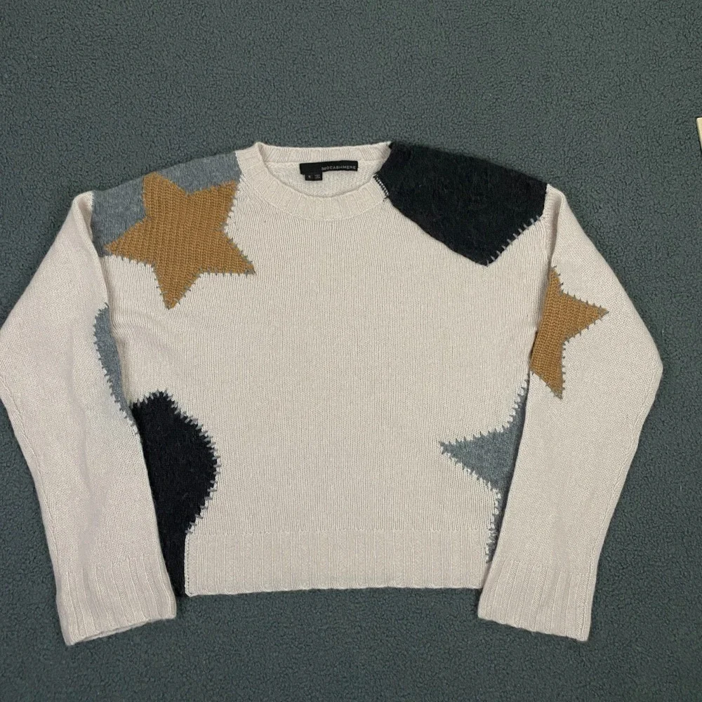 360 Cashmere Sweater Womens Small Patchwork Stitched Star Cropper Knit